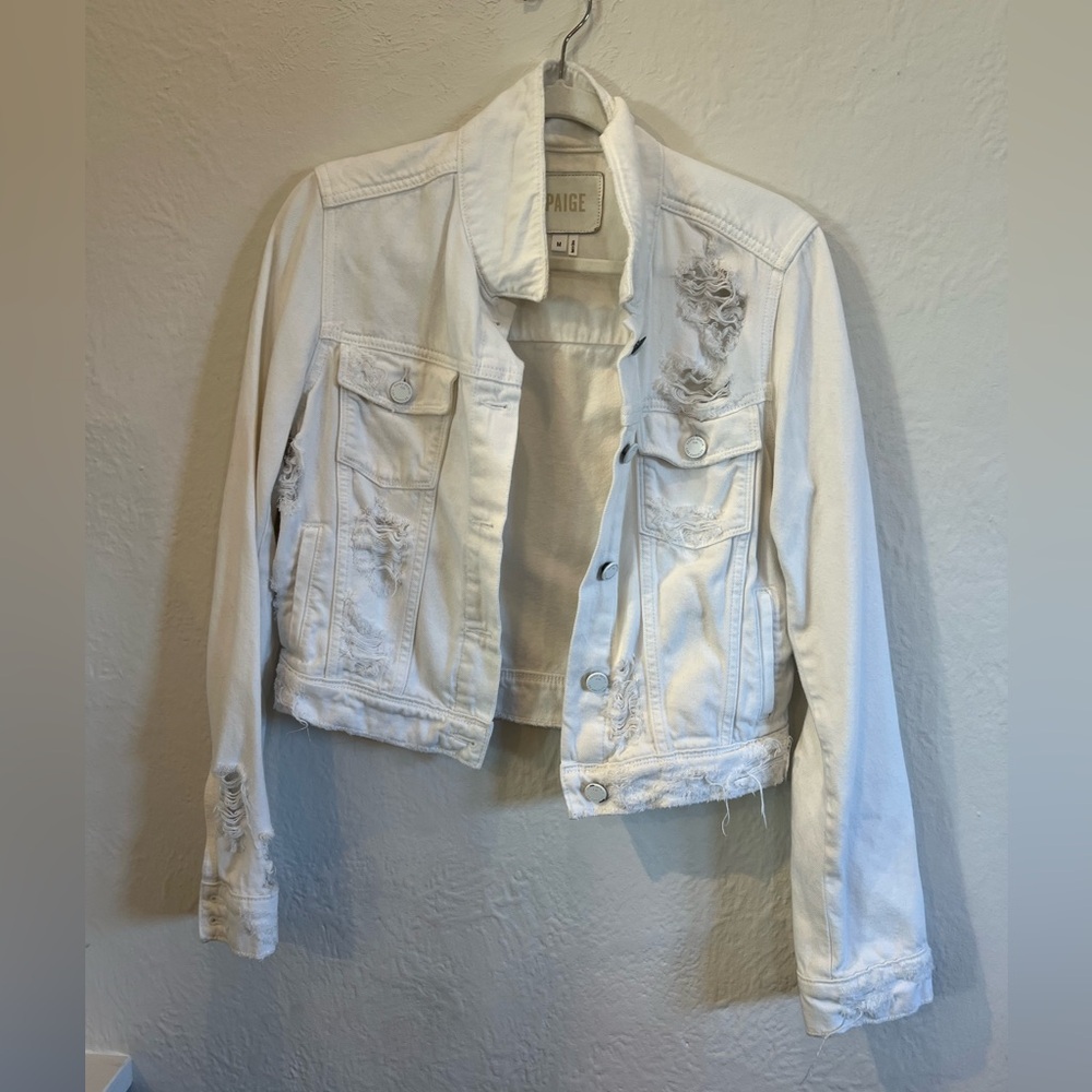 PAIGE White Distressed Jean Jacket